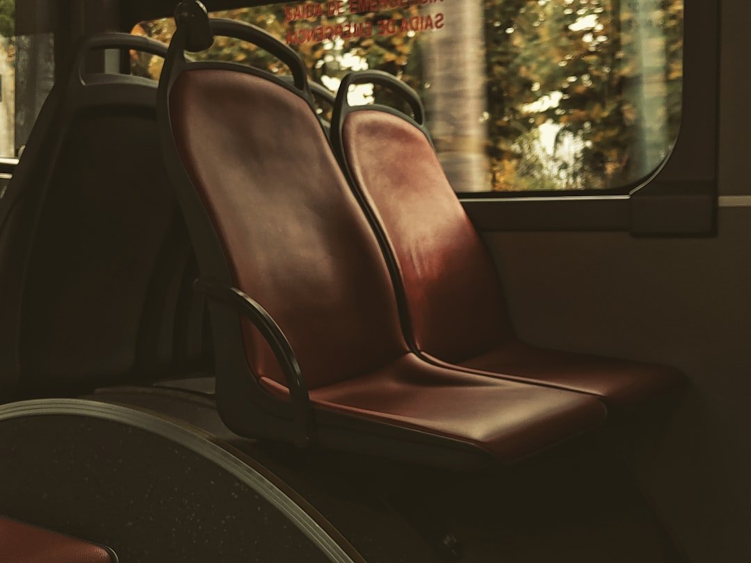 a seat on a bus looking out the window