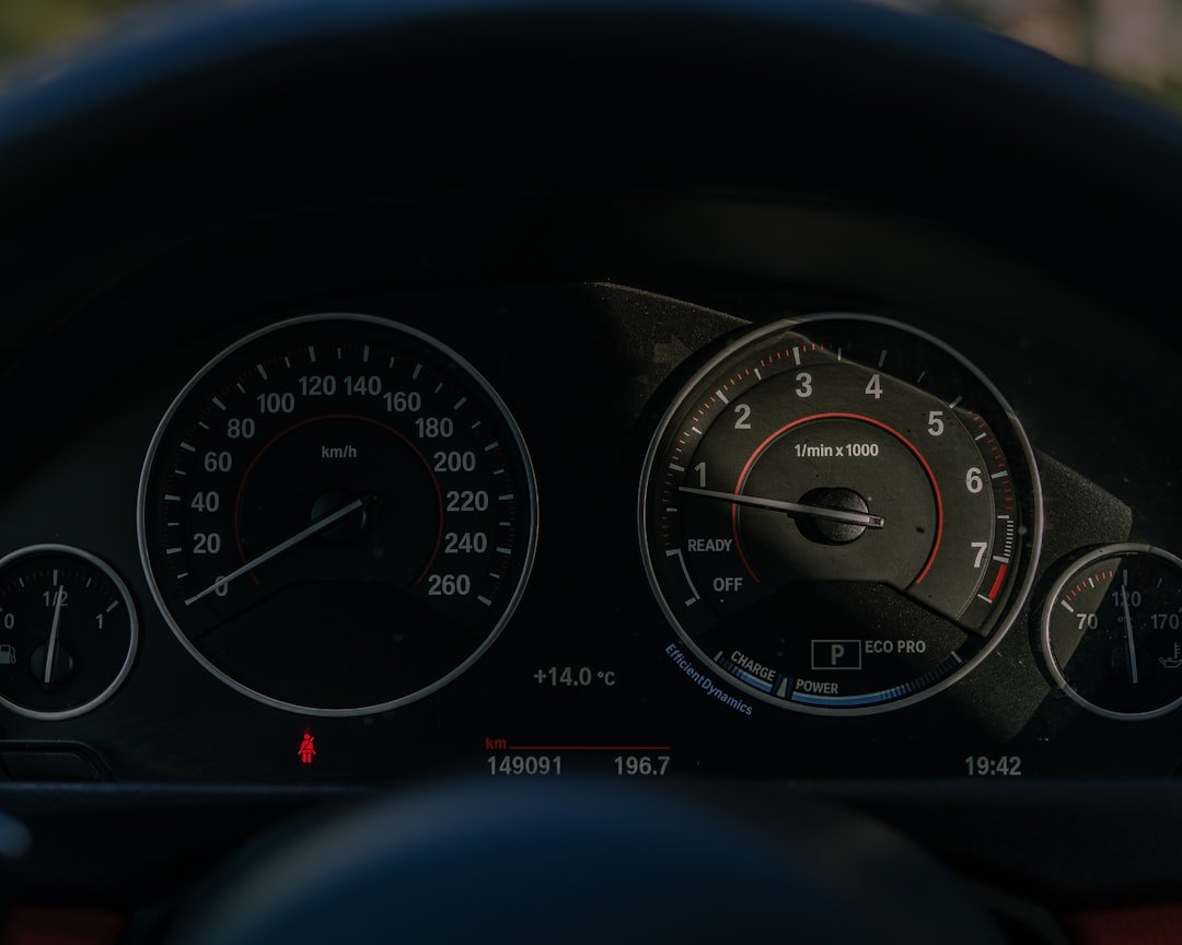Close-up of a car's dashboard with gauges.