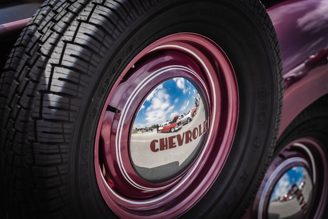 A close up of a tire on a car