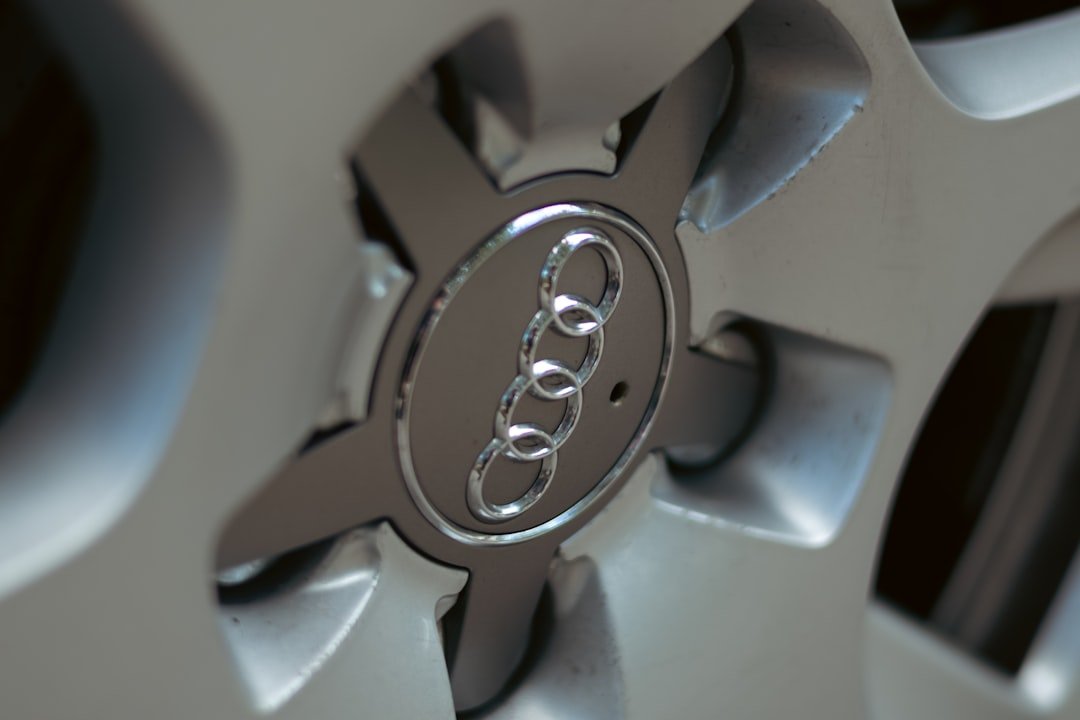 Audi wheel rim with its emblem.