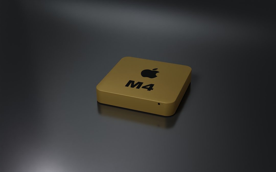 a yellow box with a black m4 logo on it