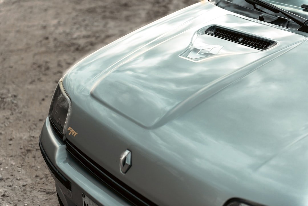 a close up of the hood of a car