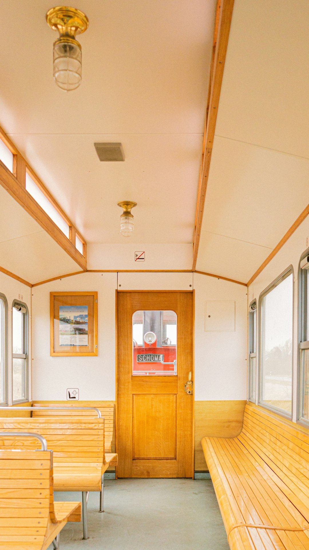 Interior of a vintage train car.