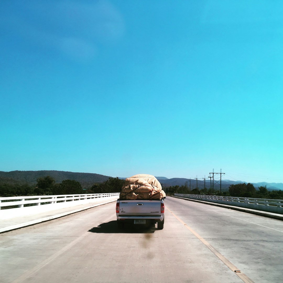 a car driving on a highway