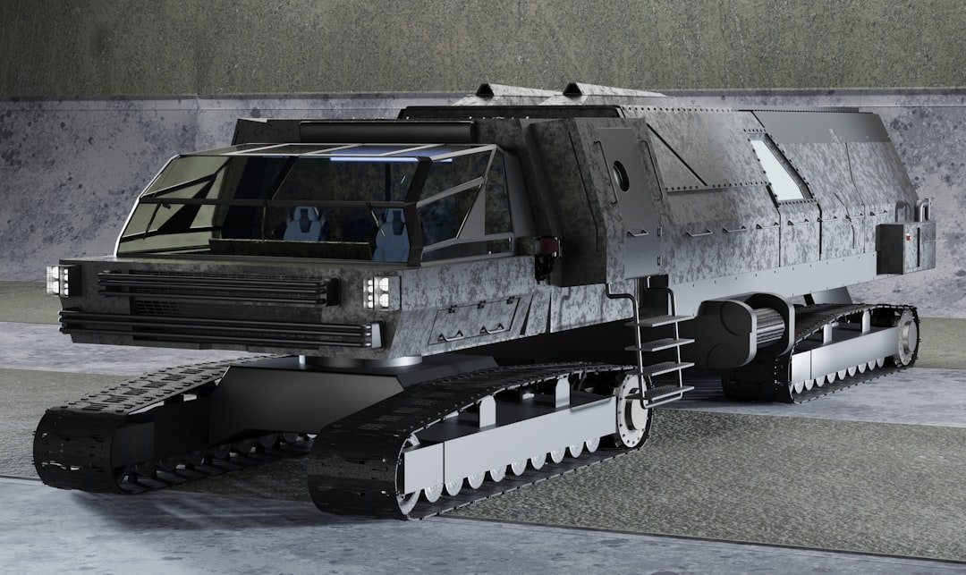 a black and white picture of a military vehicle