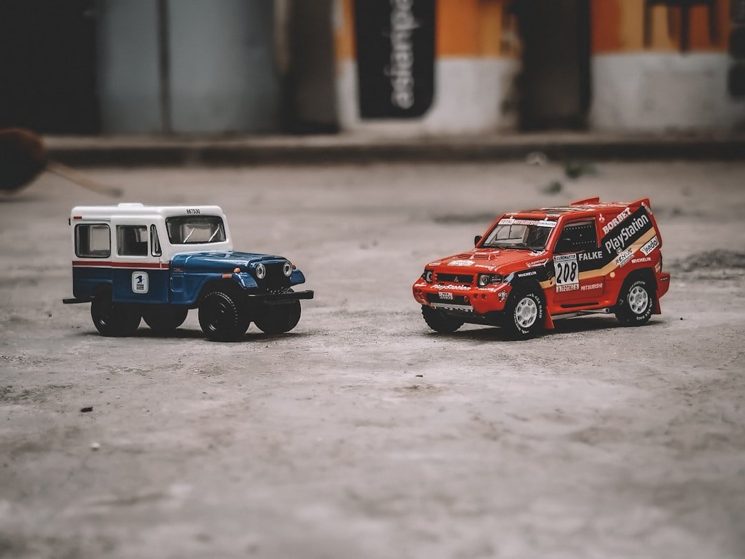 red and blue car scale model