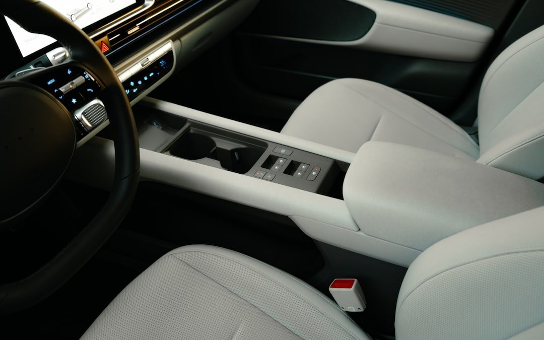 the interior of a car with a control panel